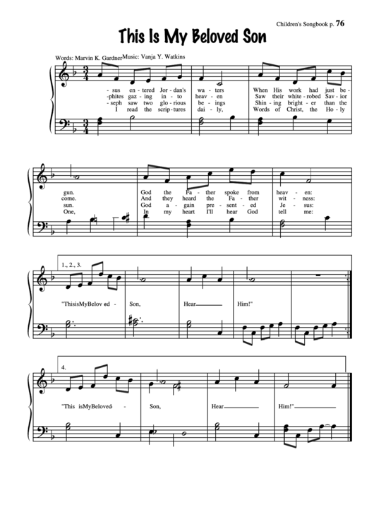 This Is My Beloved Son (Music: Vanja Y. Watkins) Printable pdf