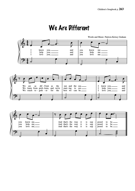 We Are Different (Words And Music: Patricia Kelsey Graham) Printable pdf