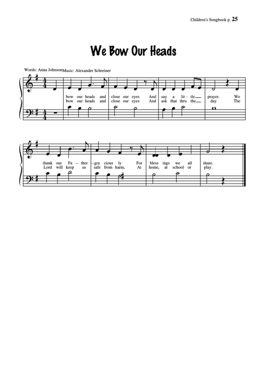 We Bow Our Heads (Music: Alexander Schreiner) Printable pdf