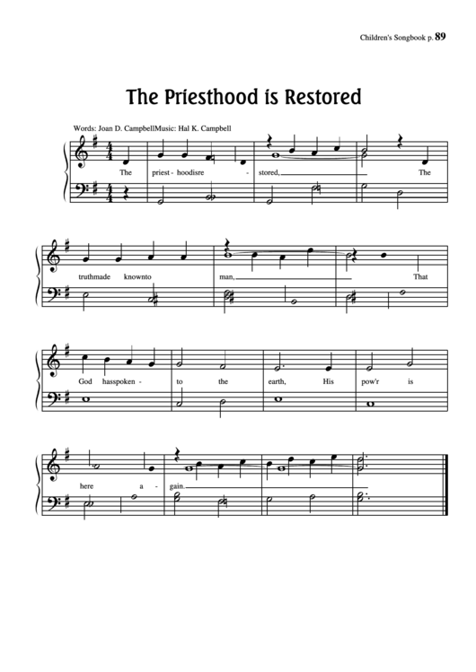 The Priesthood Is Restored (Music: Hal K. Campbell) Printable pdf