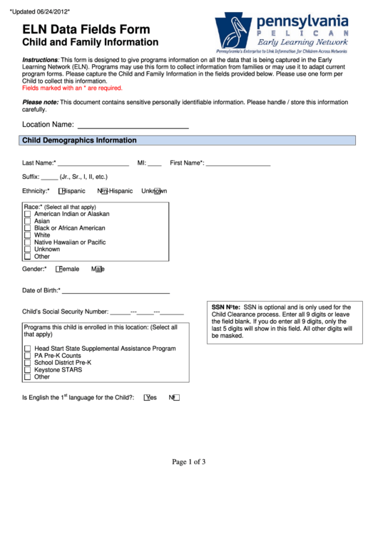 Child And Family Information Form Printable pdf
