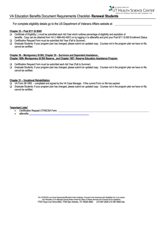 Renewal Va Item Checklist Printable pdf