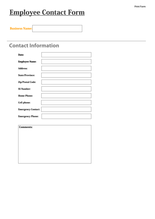 Fillable Employee Contact Form Printable pdf