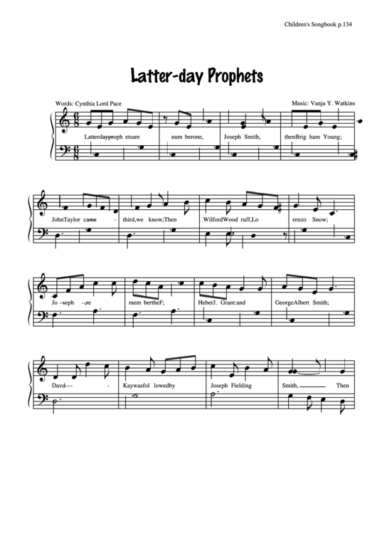 Latter-Day Prophets (Music: Vanja Y. Watkins) Printable pdf