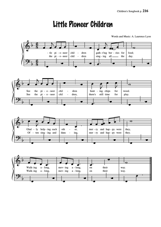 Little Pioneer Children (Words And Music: A. Laurence Lyon) Printable pdf