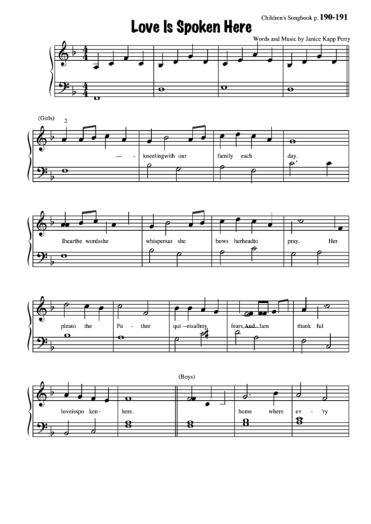 Love Is Spoken Here (Words And Music By Janice Kapp Perry) Printable pdf