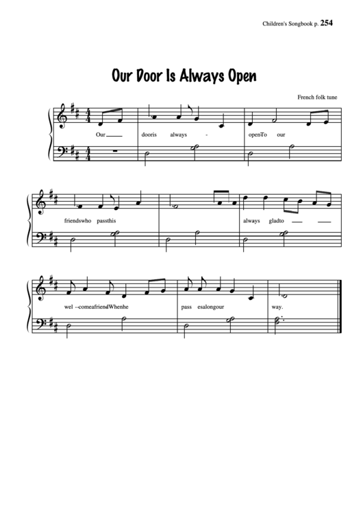 Our Door Is Always Open (French Folk Tune) Printable pdf
