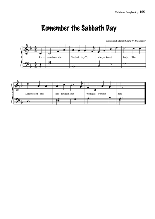 Remember The Sabbath Day (Words And Music: Clara W. Mcmaster) Printable pdf