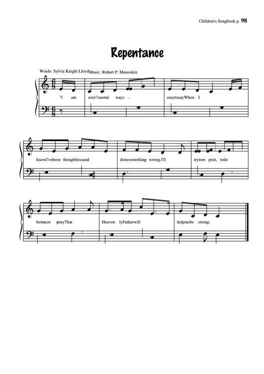 Repentance (Music: Robert P. Manookin) Printable pdf
