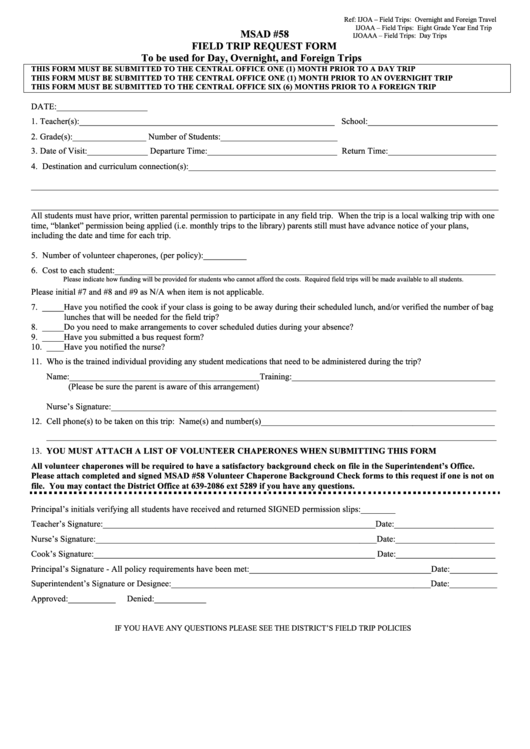 Field Trip Request Form Printable pdf