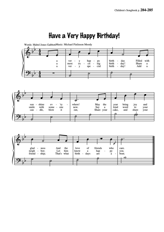 Have A Very Happy Birthday (Music: Michael Finlinson Moody) Printable pdf