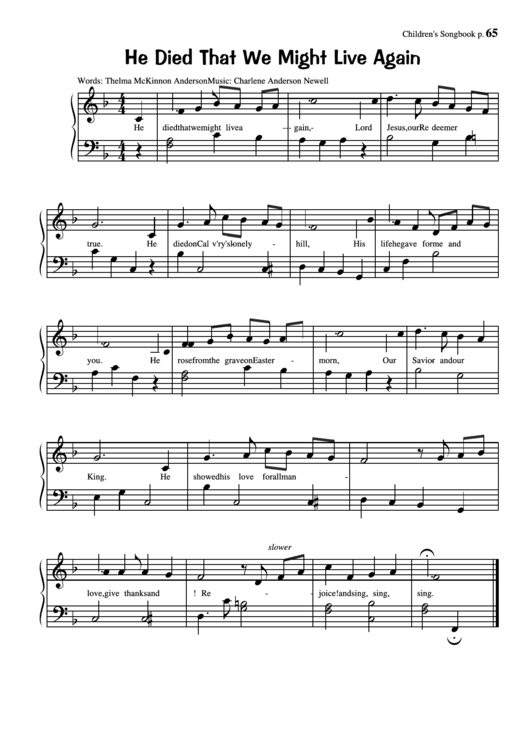 He Died That We Might Live Again (Music: Charlene Anderson Newell) Printable pdf