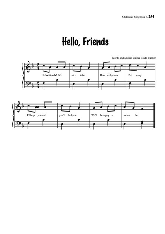 Hello, Friends (Words And Music: Wilma Boyle Bunker) Printable pdf