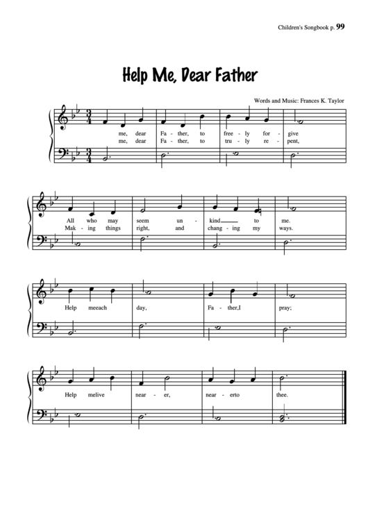 Help Me, Dear Father (Words And Music: Frances K. Taylor) Printable pdf
