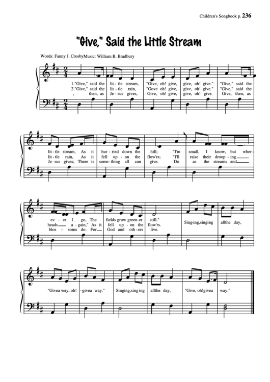 Give, Said The Little Stream (Music: William B. Bradbury) Printable pdf