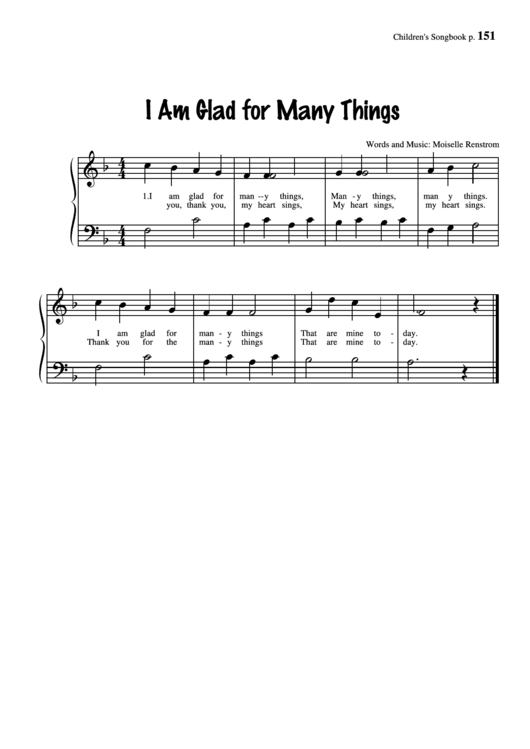 I Am Glad For Many Things (Words And Music: Moiselle Renstrom) Printable pdf