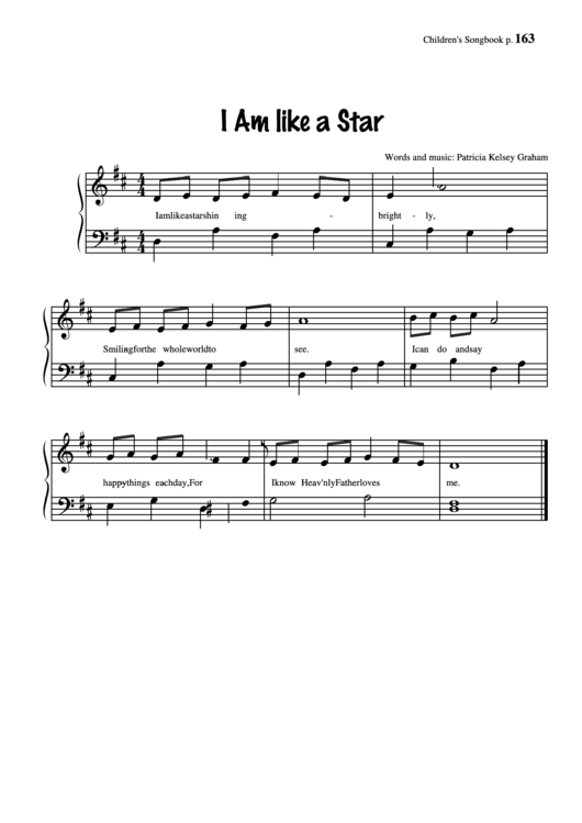 I Am Like A Star (Words And Music: Patricia Kelsey Graham) Printable pdf