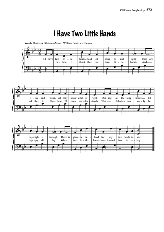 I Have Two Little Hands (Music: William Frederick Hanson) Printable pdf
