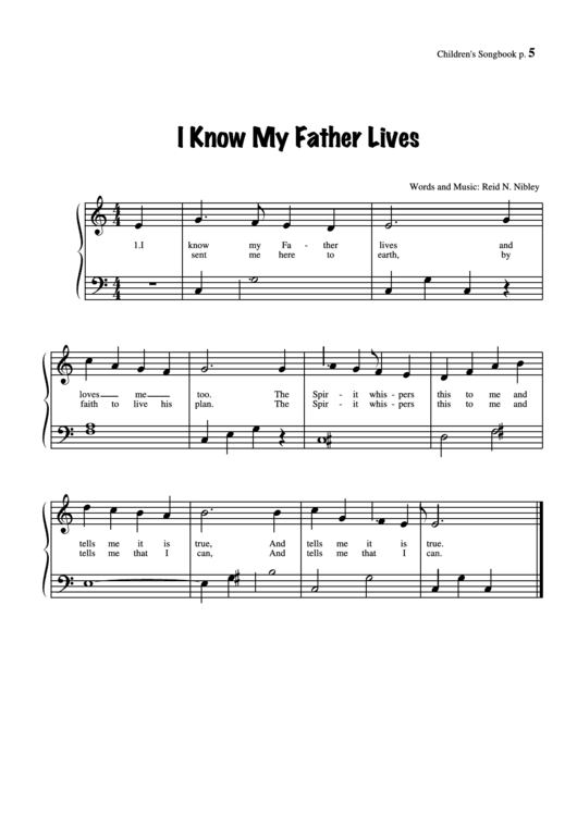 I Know My Father Lives (Words And Music: Reid N. Nibley) Printable pdf