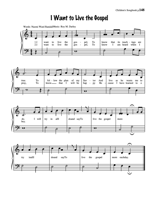 I Want To Live The Gospel (Music: Roy M. Darley) Printable pdf