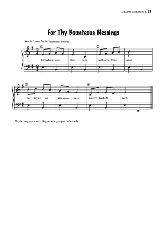 For Thy Bounteous Blessings (Traditional Melody) Printable pdf