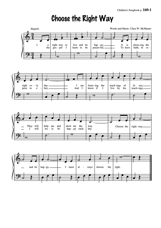 Choose The Right Way (Words And Music: Clara W. Mcmaster) Printable pdf