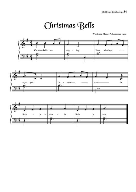 Christmas Bells (Words And Music: A. Lawrence Lyon) Printable pdf