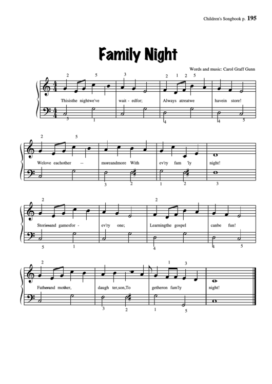 Family Night (Words And Music: Carol Graff Gunn) Printable pdf