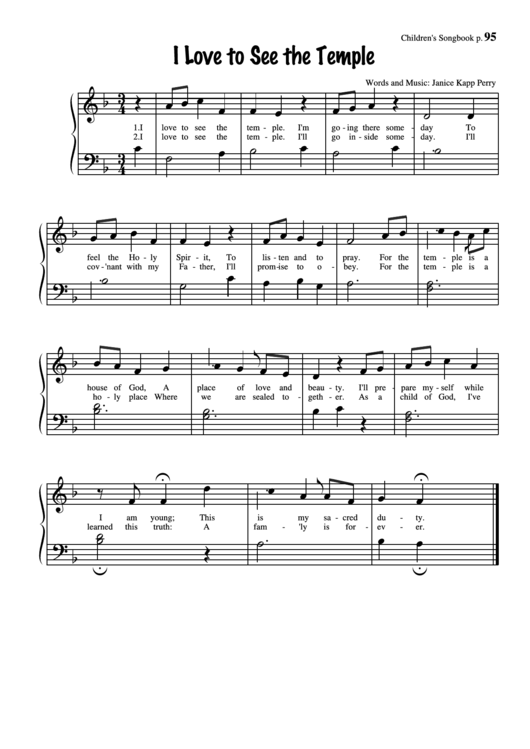 I Love To See The Temple (Words And Music: Janice Kapp Perry) Printable pdf