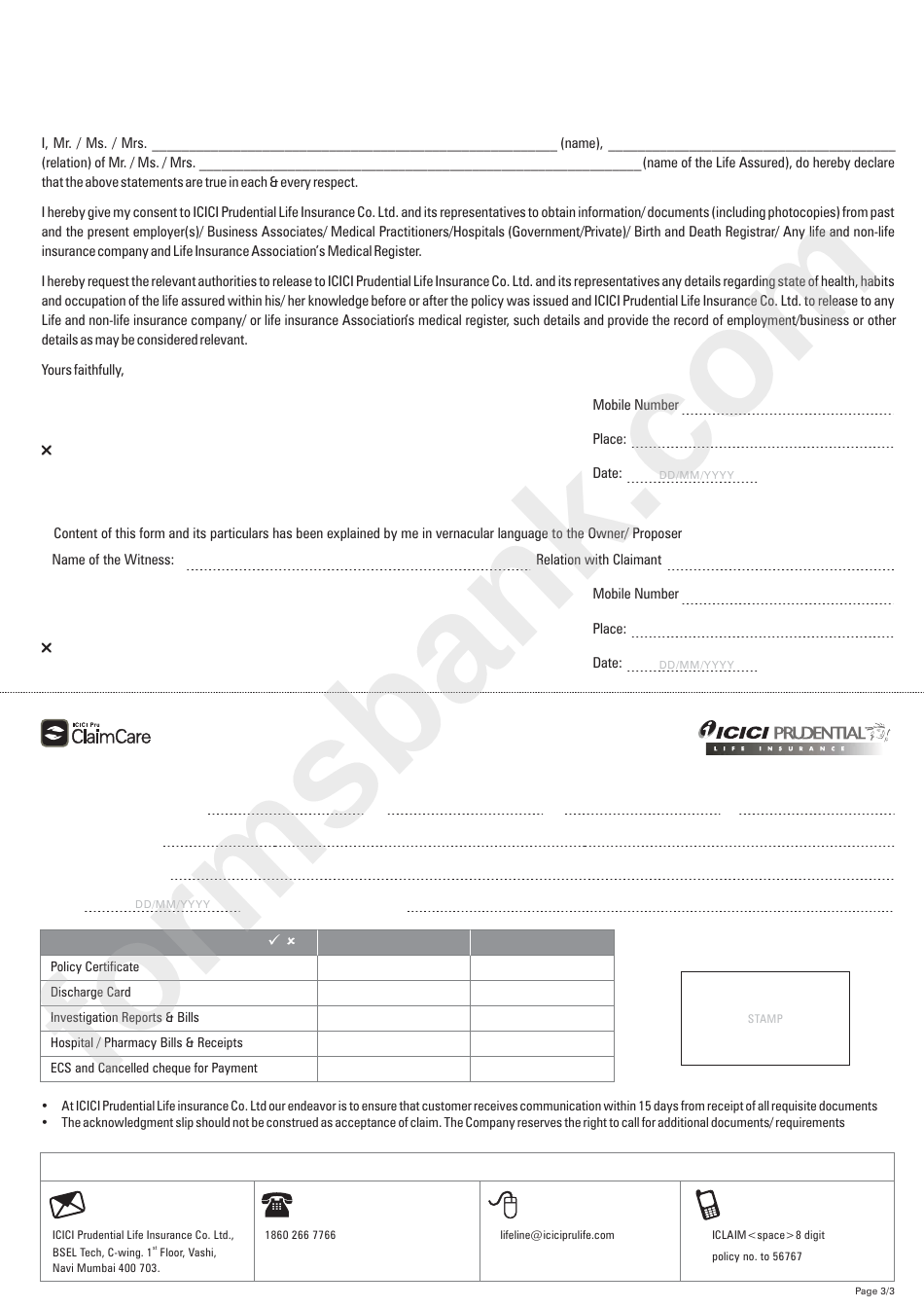 Claimant Statement Form