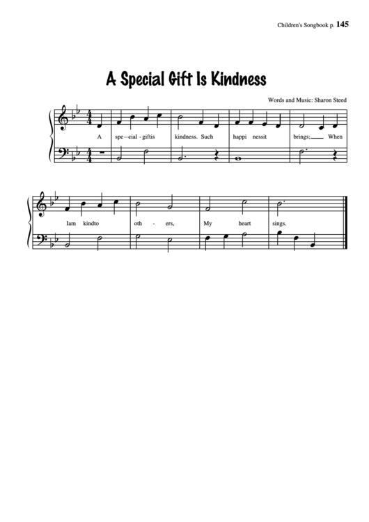 A Special Gift Is Kindness (Words And Music: Sharon Steed) Printable pdf