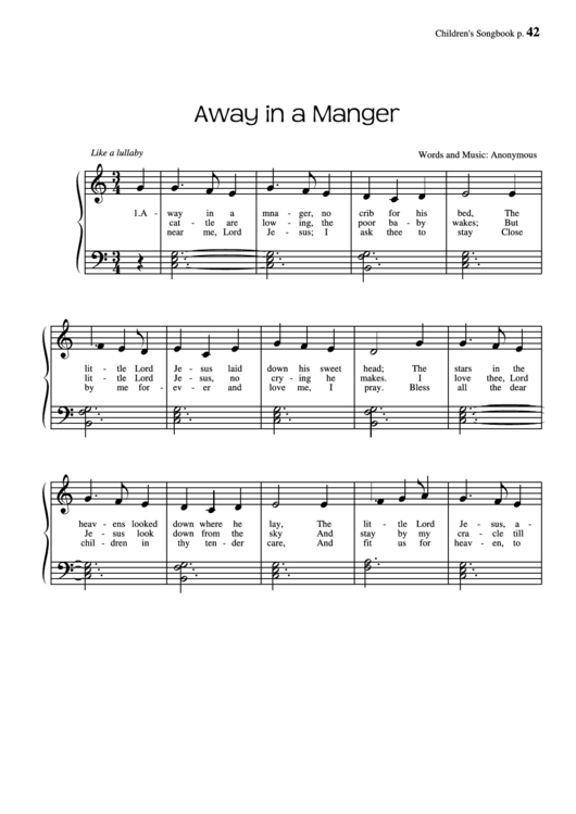 Away In A Manger (Words And Music: Anonymous) Printable pdf