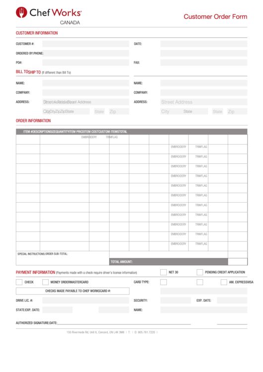 Fillable Customer Order Form (Fillable) Printable pdf