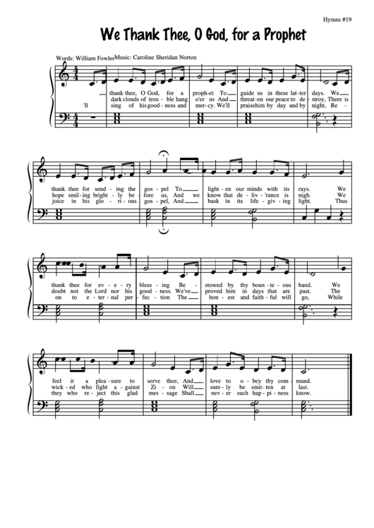 We Thank Thee, O God, For A Prophet (Music: Caroline Sheridan Norton) Printable pdf