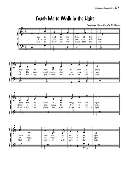 Teach Me To Walk In The Light (Words And Music: Clara W. Mcmaster) Printable pdf
