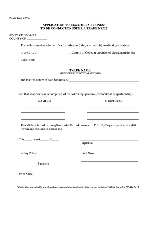Application To Register A Business To Be Conducted Under A Trade Name Printable pdf