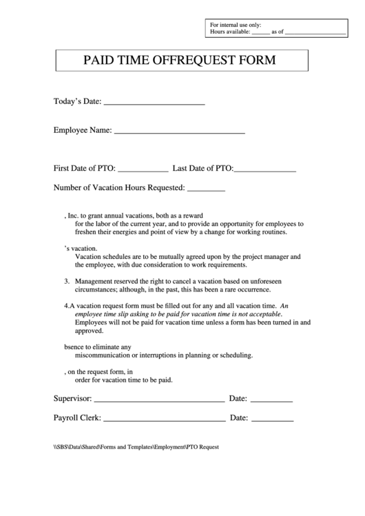 Paid Time Off Request Form Printable pdf