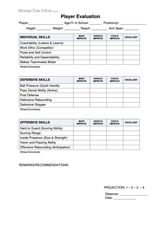 Printable Tryout Evaluation Coach Soccer Player Evaluation Form Printable Word Searches