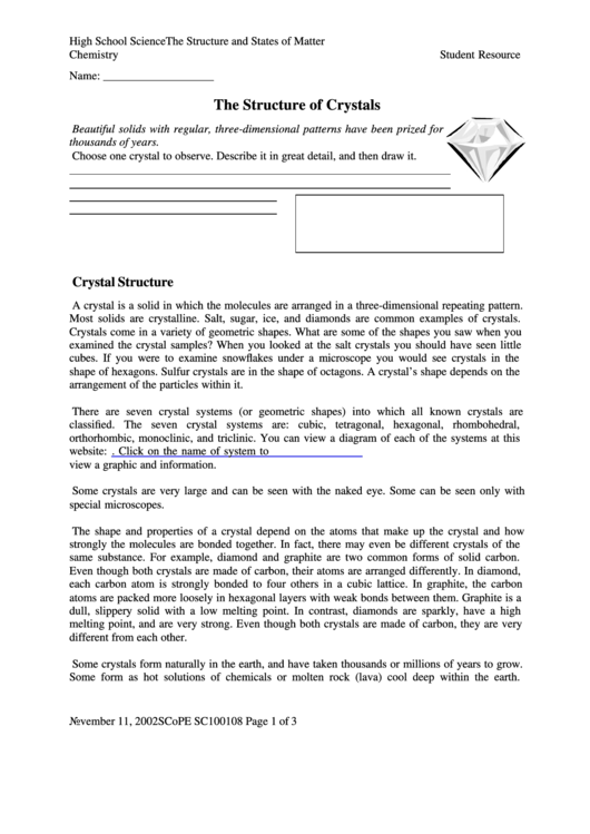 The Structure Of Crystals Printable pdf