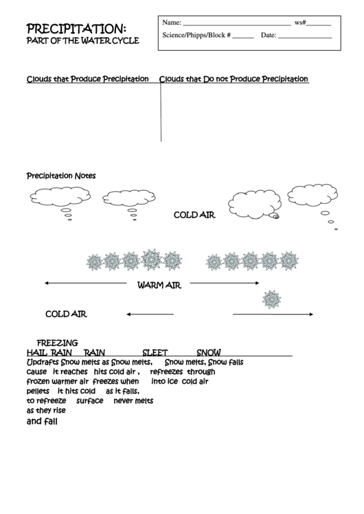 Precipitation: Part Of The Water Cycle Printable pdf