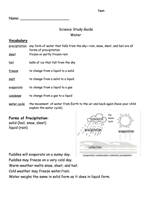 Science Study Guide Water Printable pdf