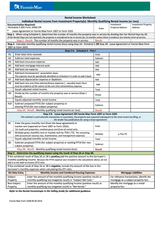 Form 1038 - Rental Income Worksheet - Norcom Partners Printable pdf