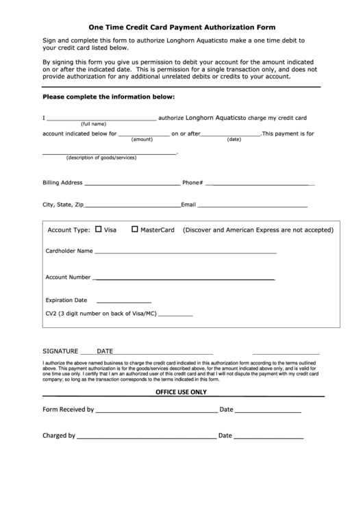 Credit Card Payment Authorization Form Printable pdf