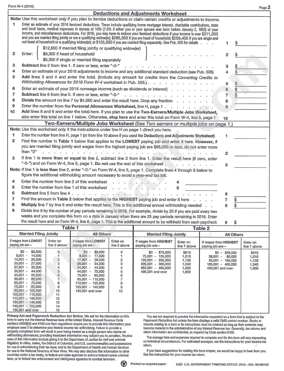 Income Tax Withholding W-4