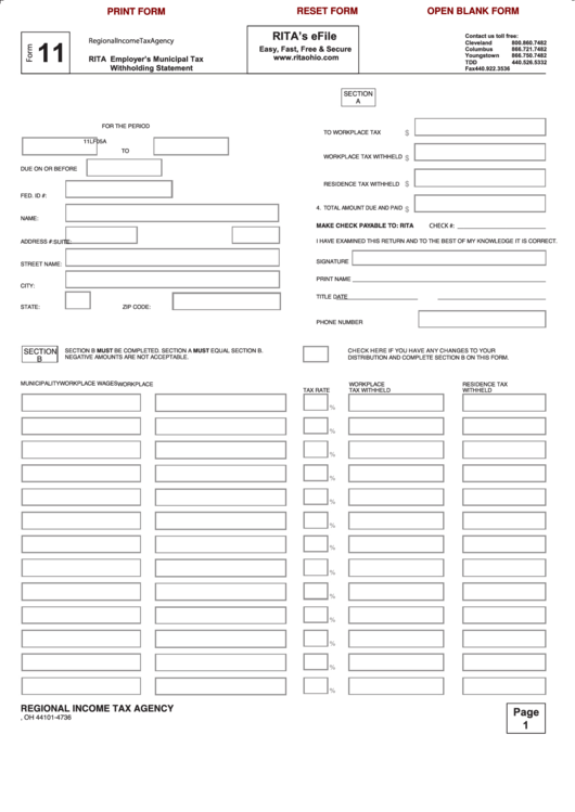 Form 11 - Municipal Tax Form Printable pdf
