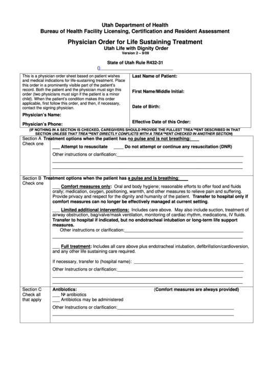Physician Order For Life Sustaining Treatment Template