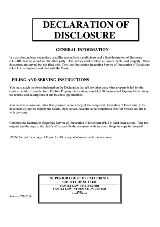 Declaration Of Disclosure Fl-140