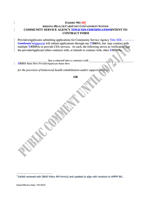 Community Service Agency Title Xix Certification Intent To Contract Form Printable pdf