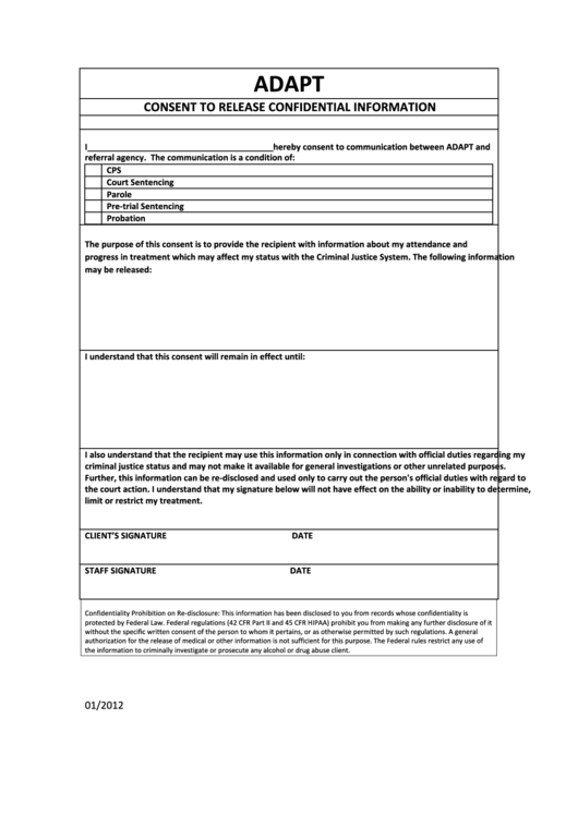 Consent To Release Confidential Information Printable pdf