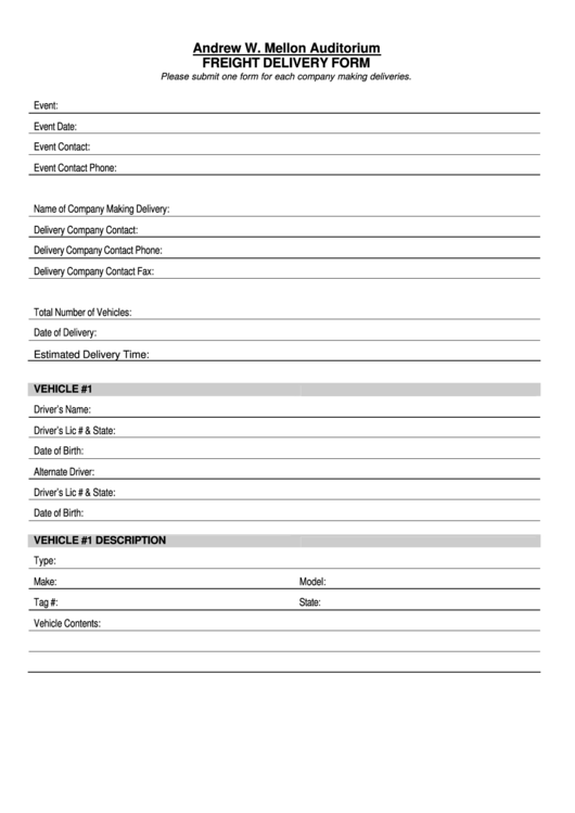 Freight Delivery Form Printable pdf